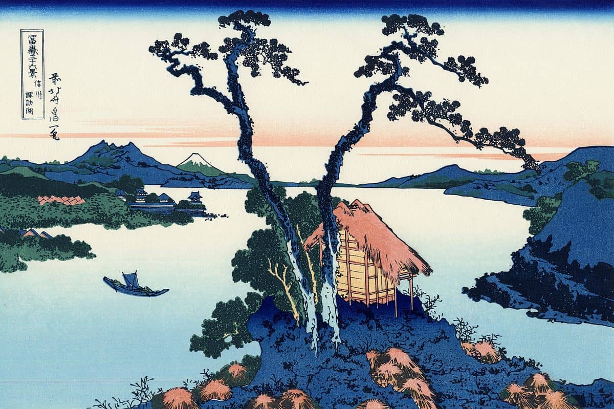 Lake Suwa in the Shinano province by hokusai, kacho-ga