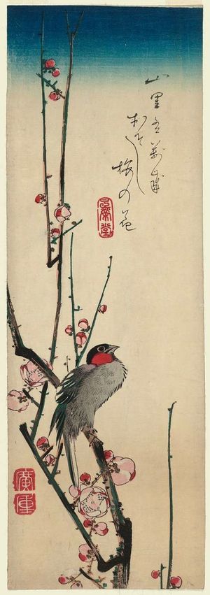 Red-cheeked Bird and Red Plum Blossoms by Utagawa Hiroshige, kacho-ga