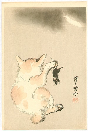 Cat and Mouse (1930s) by Kawanabe Kyosai - ukiyo-e